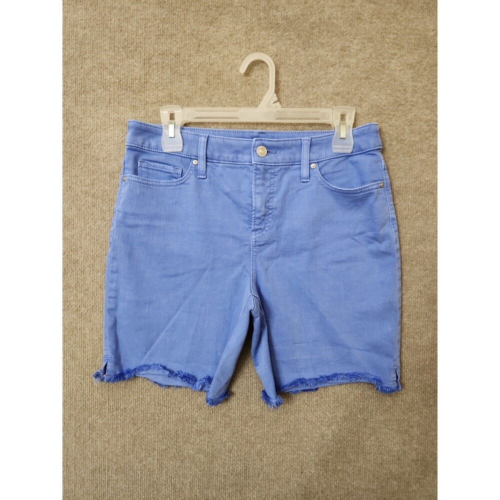 Chicos So Slimming Girlfriend Denim Shorts Womens 0 US 4 Blue Raw Hem Stretch